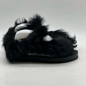 Sacai Black Lamb Fur Sandals. Size 10